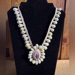 Statement Cowrie Shell Woven Necklace